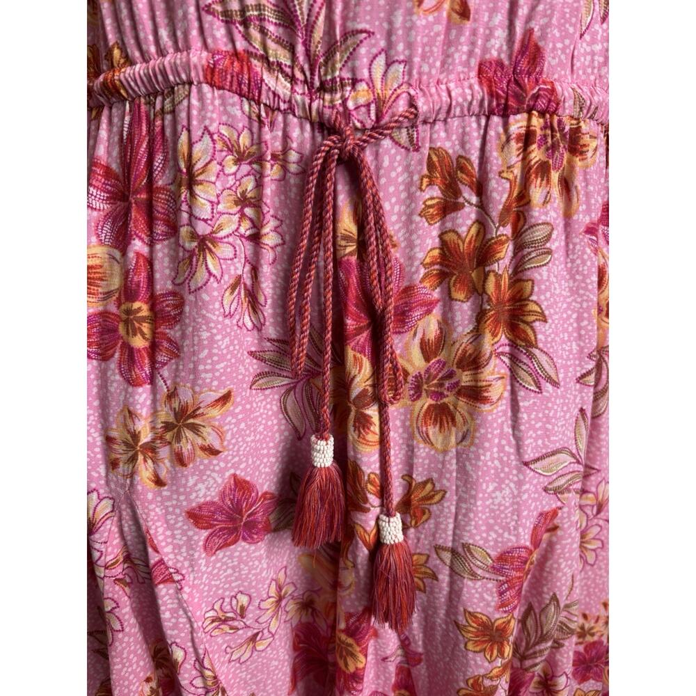 LOFT Pink Floral‎ Dress Large Boho Romantic Cottagecore Tassel Waist Mini - Picture 2 of 13
